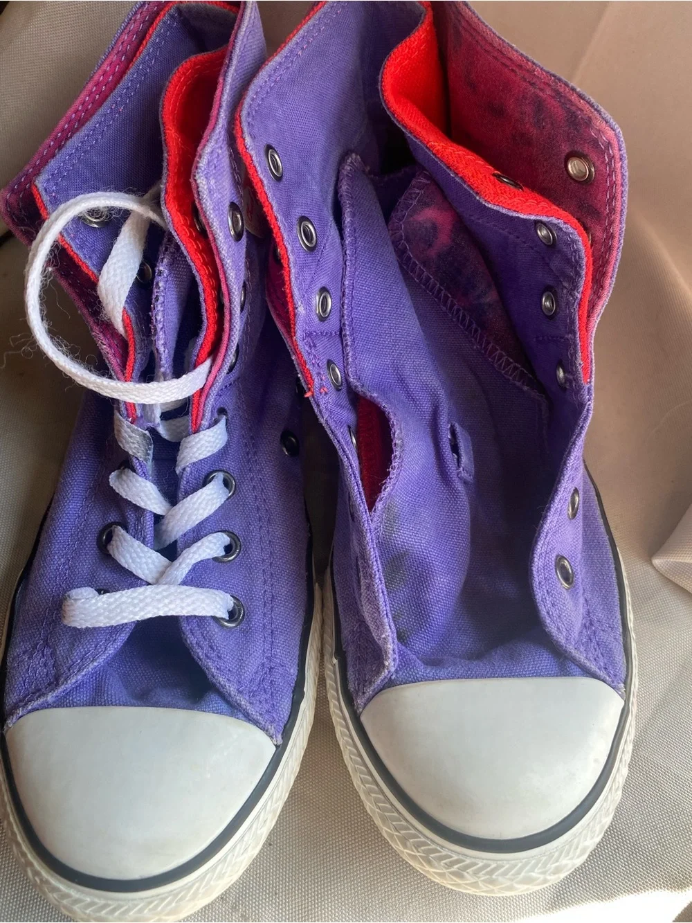 Converse Kids High Top Sneakers in Purple with Red Accents